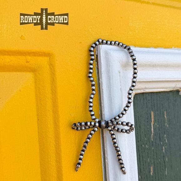 Western Layering Silver Beaded Bow Stretch Bracelet - Picture 2 of 2